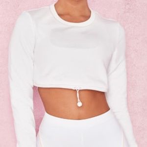 HouseofCB White Cropped Drawstring Sweatshirt XS